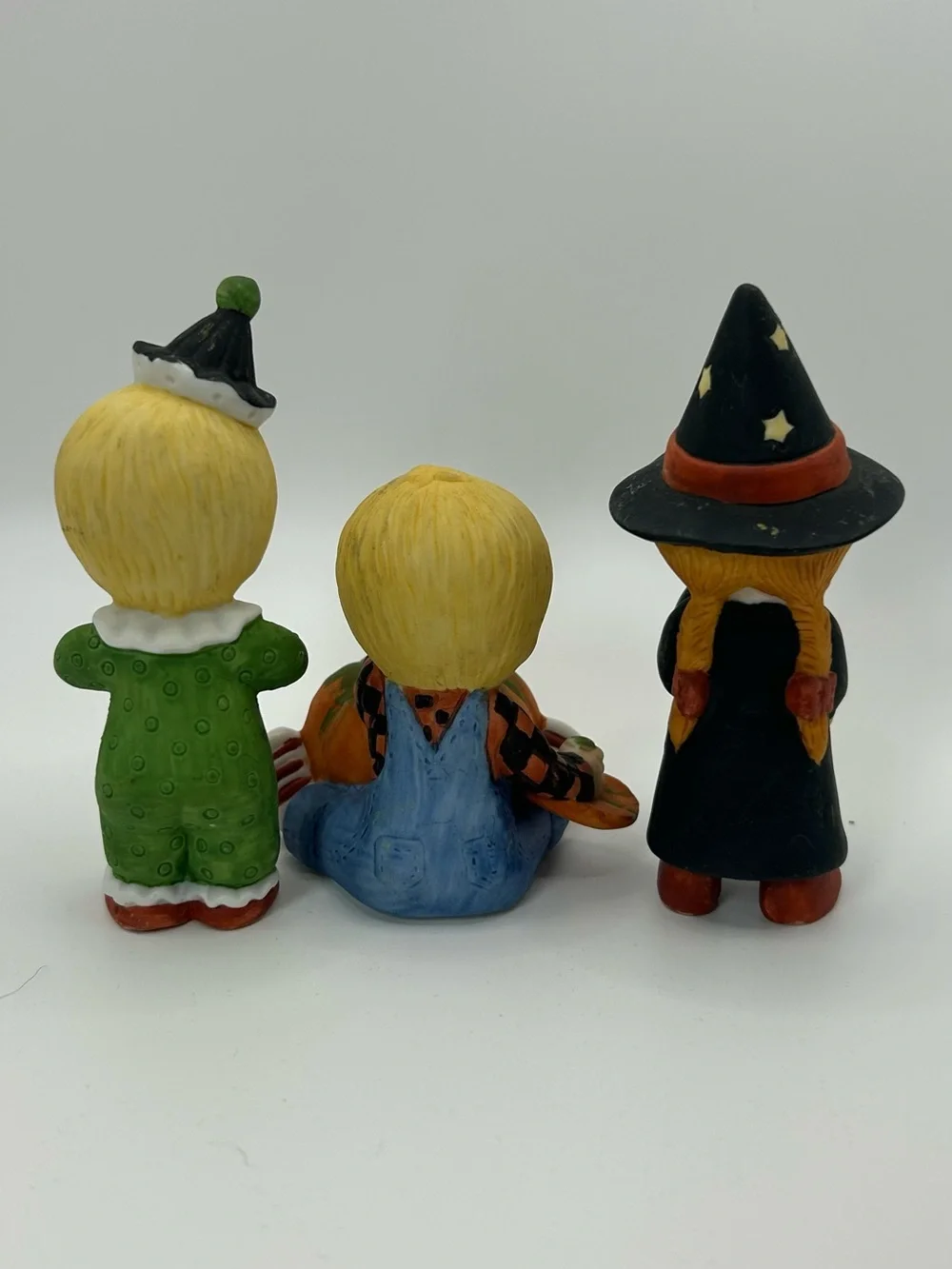 Enesco Halloween Ceramic Figurine Trio in Orange, Black, Green